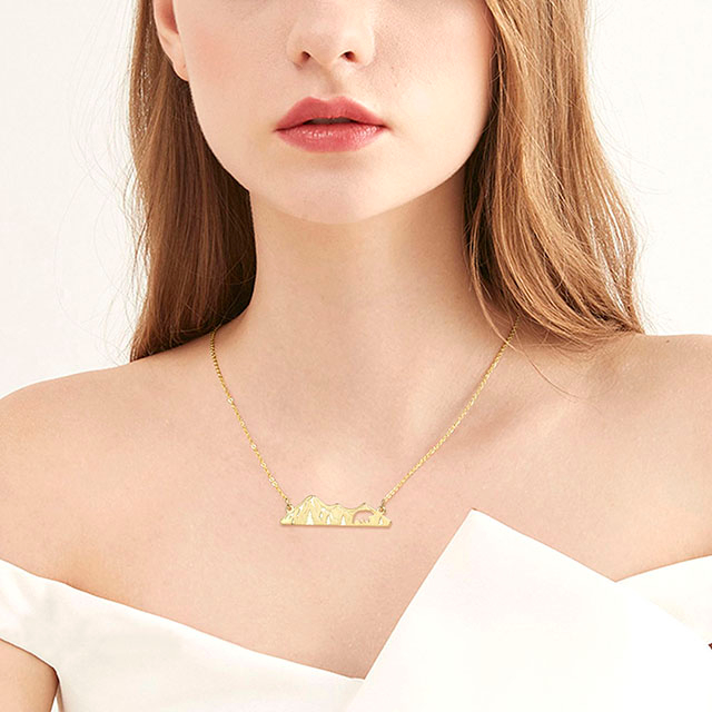 Mountain Necklace for Women Gold Plated Animal Cutout Forest Tree Mountain Range Pendant Necklace Nature Jewelry Gift for Skiers Hikers Nature Lovers