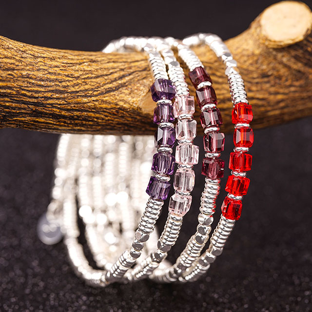 Dainty Silver Plated Beaded Bracelets for Women Stackable Crystal Gemstone Beaded Stretch Bracelets for Women Girls Jewelry Gift .