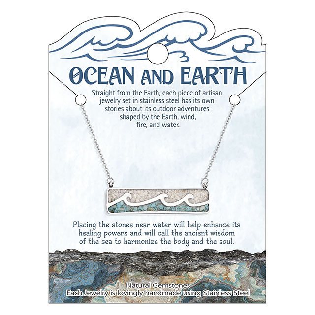 Turquoise Gemstone Necklace Ocean Wave Bar Pendant for Women Girls Surfer Beach Jewelry 