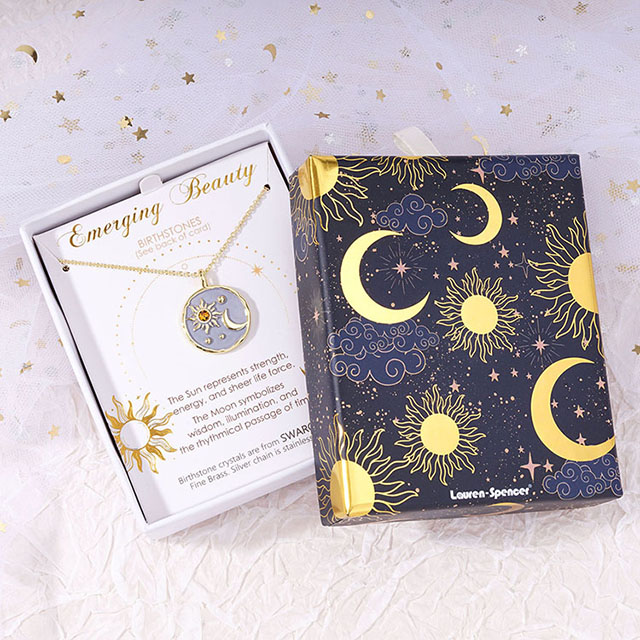 Sun and Moon Necklace with Birthstone for Women Gold Plated Dainty Coin Necklace Textured Sun Crescent Moon Medallion Pendant Coin Necklaces for Women Girls Birthday Jewelry Gift 