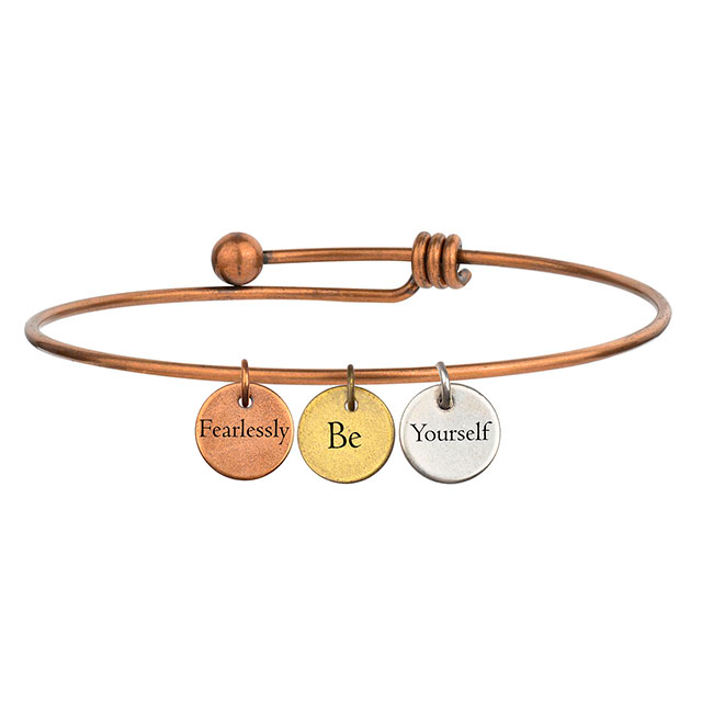 Inspirational Custom Charm Bracelet for Women, Engraved Expandable Real Antique Real Rose Gold Bangle Disc Charm Bracelets Motivational Personalized Gifts for Her 