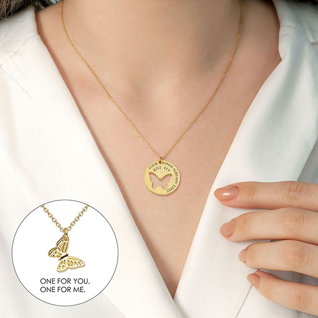 2PCS Butterfly Necklaces for Women Girls Gold Plated Butterfly Matching Necklaces for Best Friends Mother Daughter Butterfly Cutout Pendant Necklace 