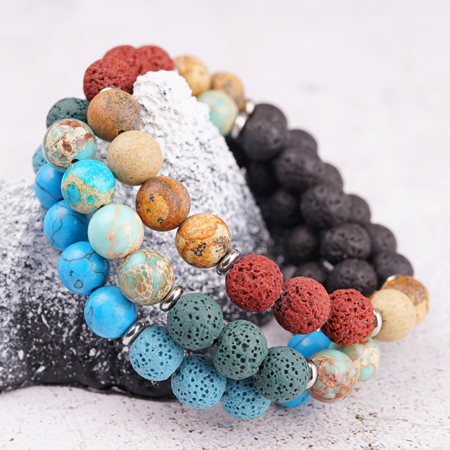 Aromatherapy Essential Oil Stretch Tiger Eye Turquoise Lava Stone Beaded Bracelet for Men Women 
