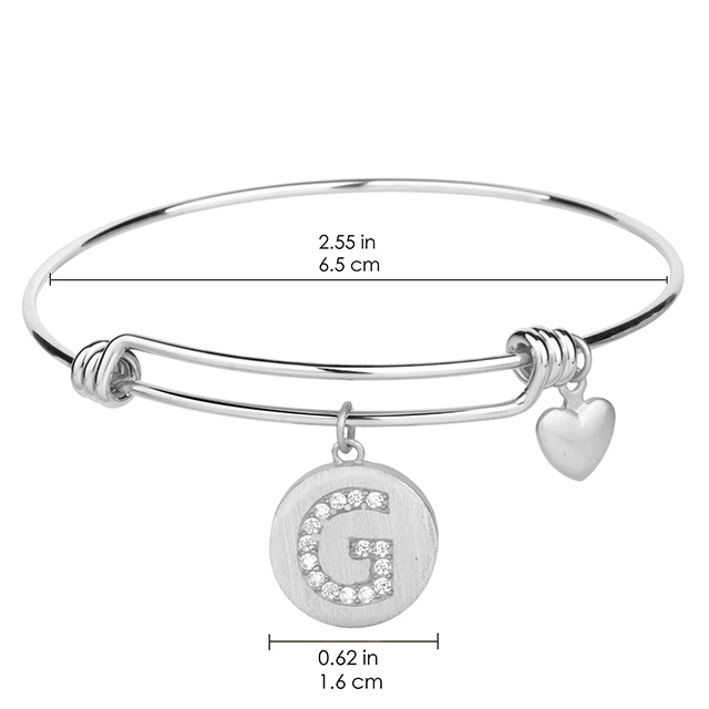 Expandable Cubic Zirconia Round Disc Initial Bracelet 