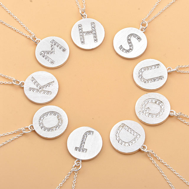 Initial Necklace for Women Silver Plated Dainty Cubic Zirconia Initial Necklaces Round Disc A-Z Alphabet Letter Necklace Pendant for Women Girls Jewelry Birthday Gift
