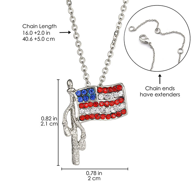 American Flag Stars Stripes Pendant Chain Necklace USA Flag Earrings Set 