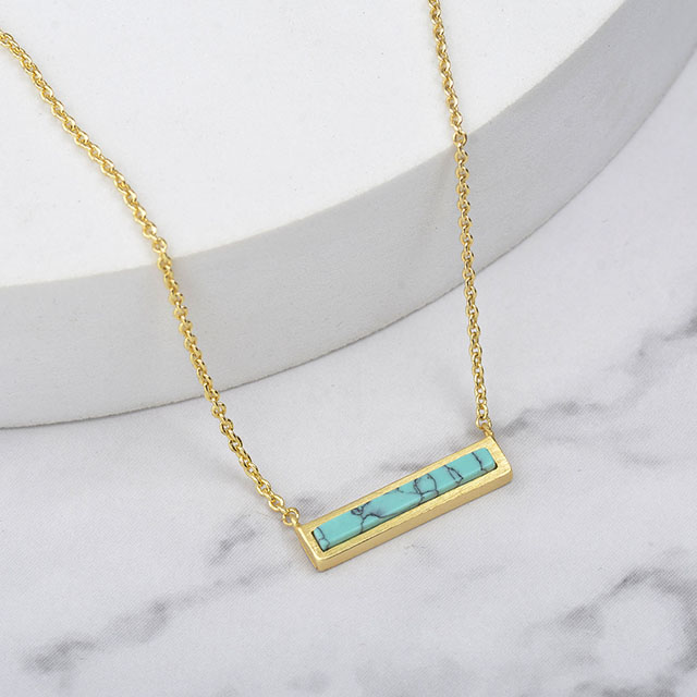 Gemstone Bar Necklaces for Women Gold Silver Plated Simulated Turquoise Necklace Pendant Triangle Square Necklaces Dainty Choker Necklace Jewelry Gift