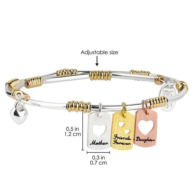 Mother Daughter Bracelets Gold Silver Plated Mother Daughter Friends Forever Bangle Bracelets with Heart Cutout Charms for Women Mother's Day Birthday Mom and Daughter Jewelry Gifts