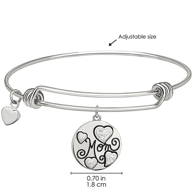 Mom Bracelets for Women Gold Silver Plated Bangle Bracelets with Heart Charms Jewelry Gifts for Mom from Daughter Son Kids Mother's Day Mom Birthday Gifts