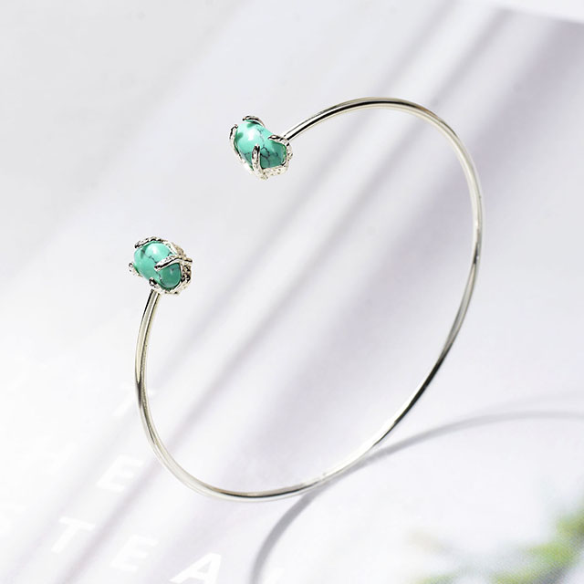Open Cuff Bracelet for Women Silver Plated Gemstone Charm Cat Eye Stone Rose Quartz Bracelet Adjustable Stackable Bangle Bracelets 