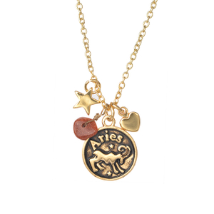 Zodiac Necklace for Women Retro Constellation Astrology Necklace Pendant Round Disc Gemstone Heart Star Charms Zodiac Sign Necklaces