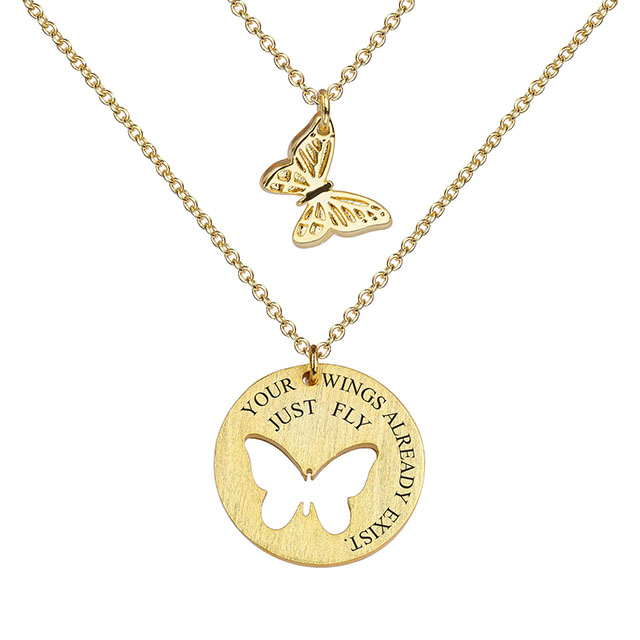 2PCS Butterfly Necklaces for Women Girls Gold Plated Butterfly Matching Necklaces for Best Friends Mother Daughter Butterfly Cutout Pendant Necklace 