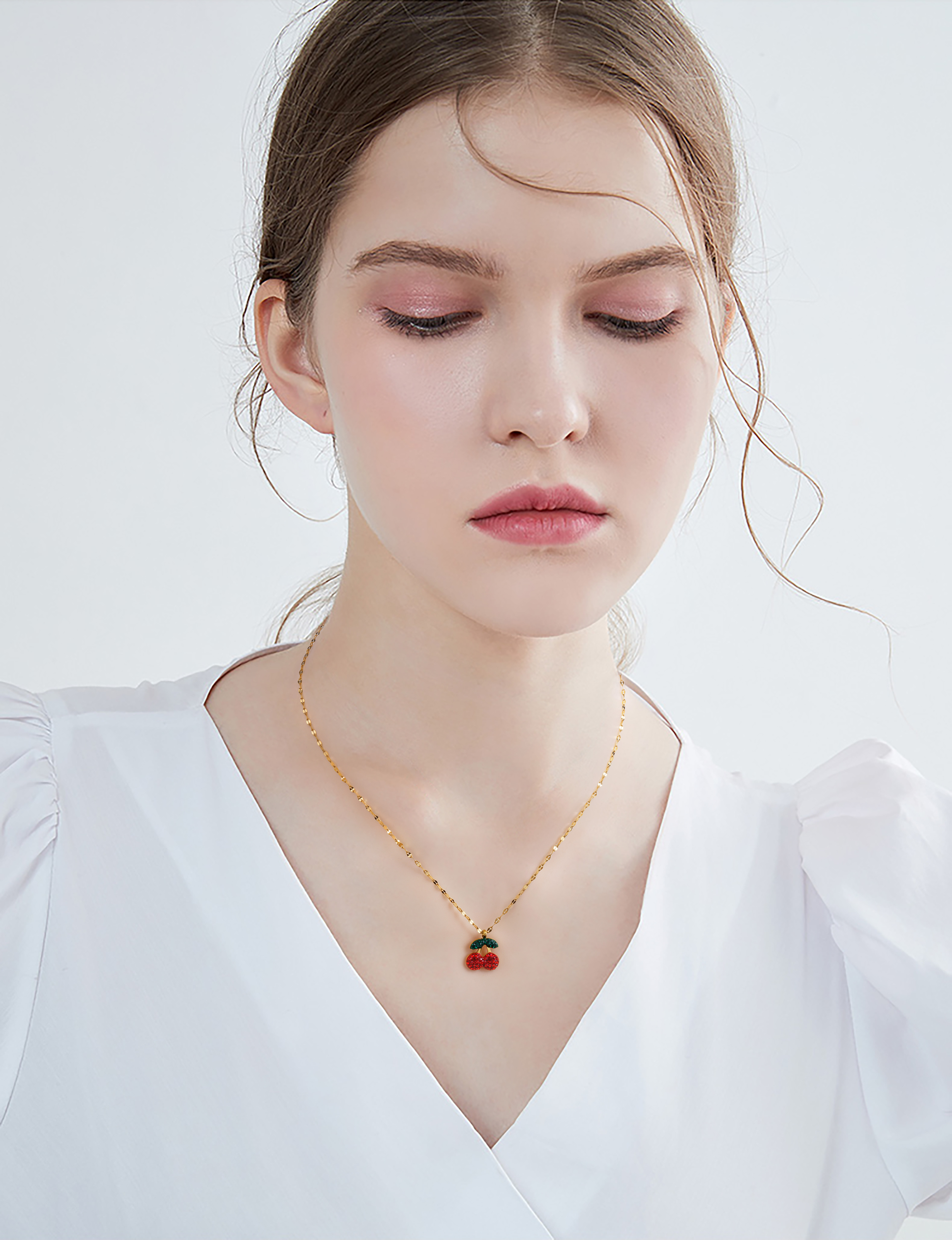 Crystal Red Cherry Necklace Cute Summer Sweet Fruit Earrings Studs