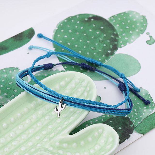 Cute Cactus Charm String Bracelets Adjustable Colorful Braided Handmade Beach Bracelets