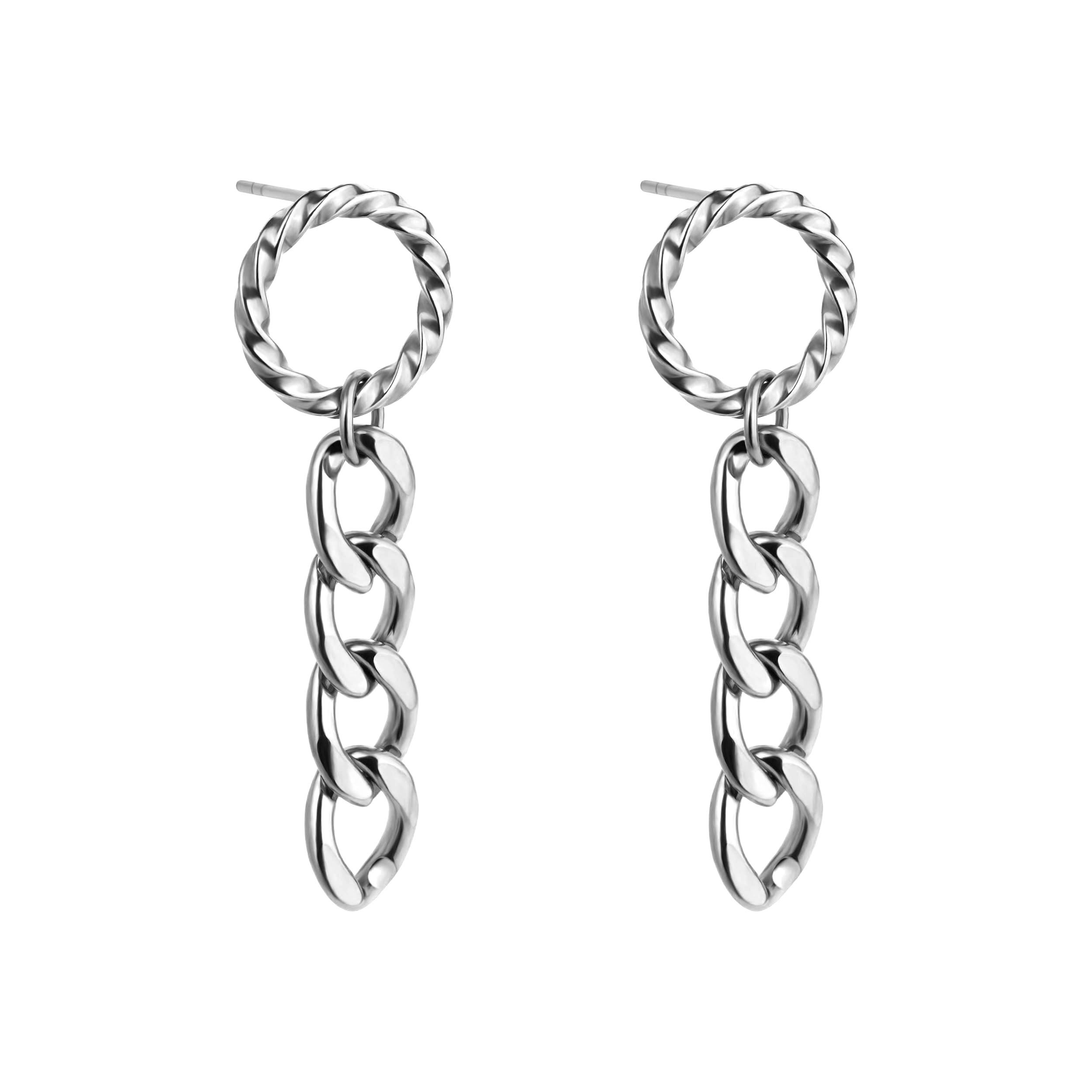 Stainless Steel Punk Cuban Link Chain Drop Earrings Long Tassel Earrings 