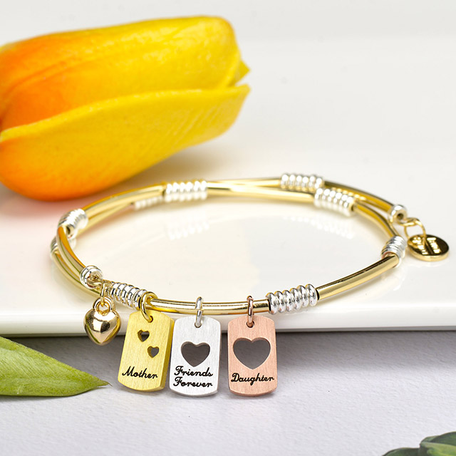 Brass Jewelry Mom And Daughter Bracelets with Multiple Heart Pendants 