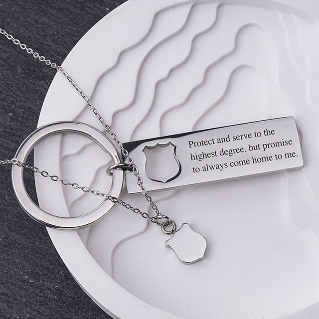 Personalized Stainless Steel Necklace Polices Badge Charm Matching Key Chain