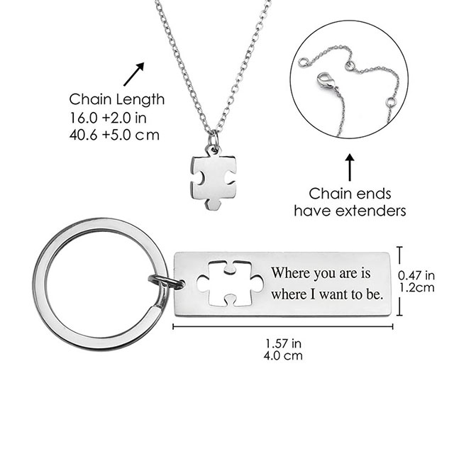 Custom Engraved Stainless Steel Jewelry Matching Puzzle Map Keychain Necklace