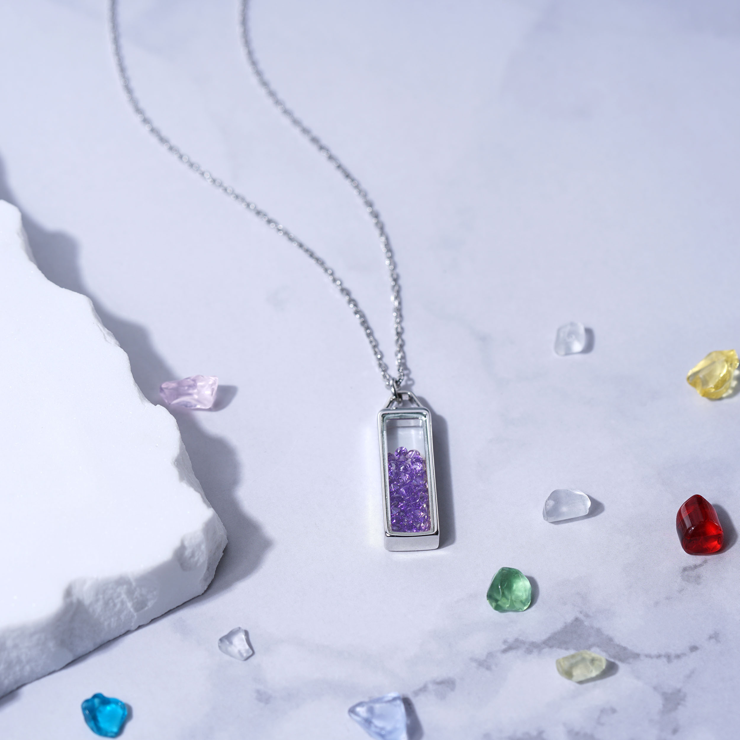 12 Month Birthstone Rectangle Pendant Necklace