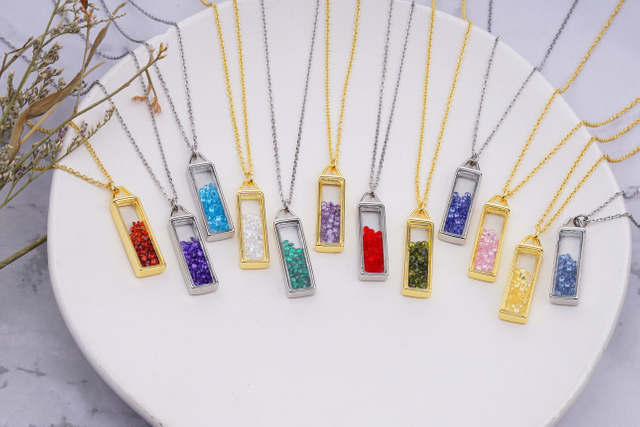 12 Month Birthstone Rectangle Pendant Necklace