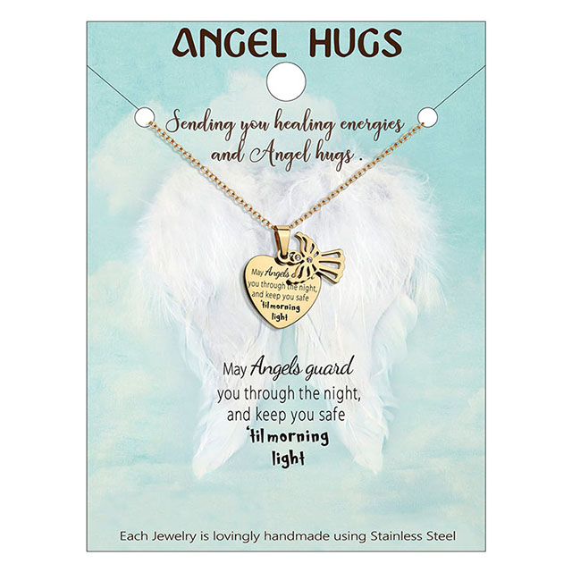 Customized Stainless Steel Ip Gold Plated Heart Angel Hugs Necklace 