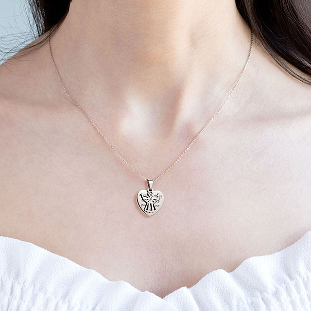 Engraved Stainless Steel Heart Angel Hugs Necklace 