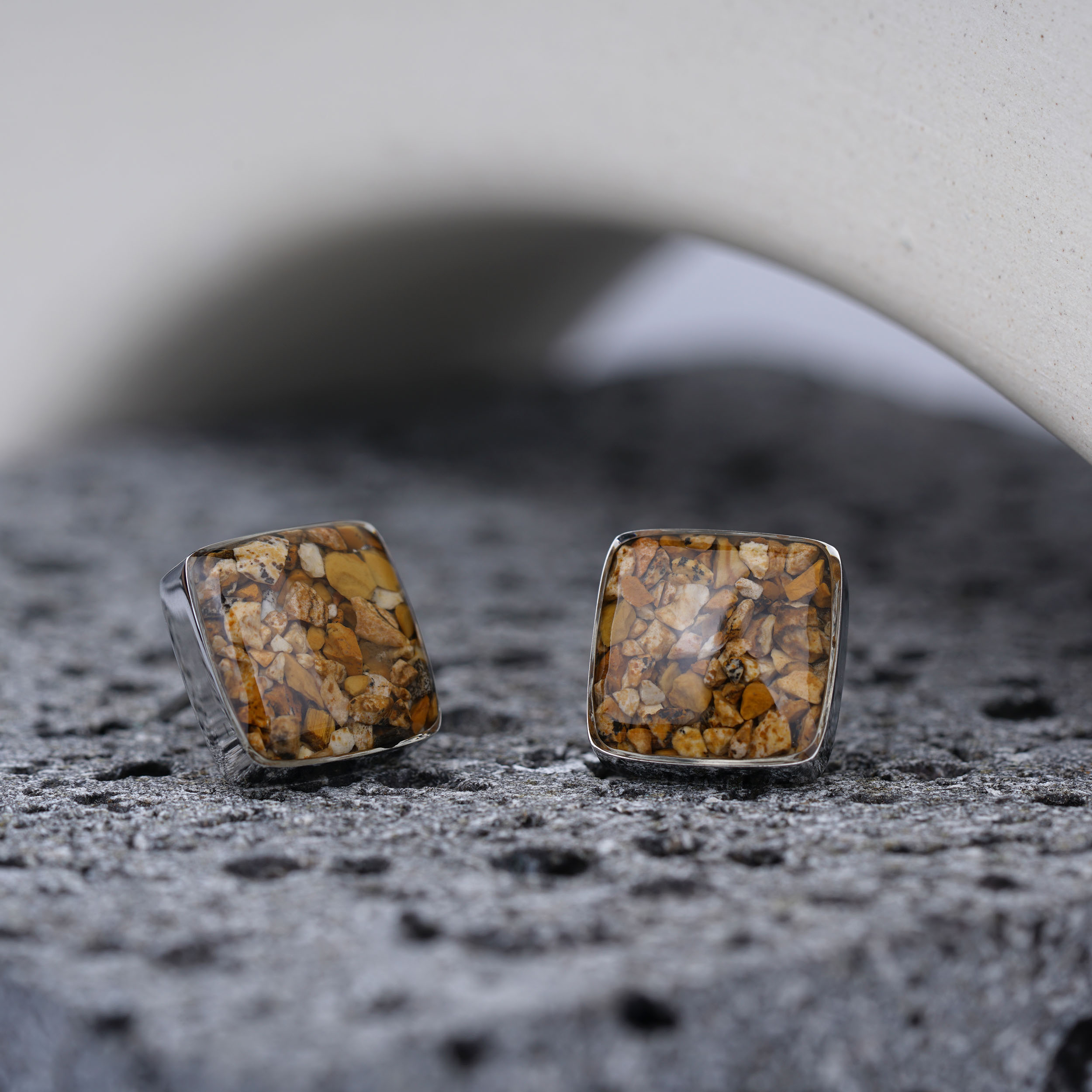 Genuine Stones Power Stone Fragment Stainless Steel Square Stud Earrings Supplier