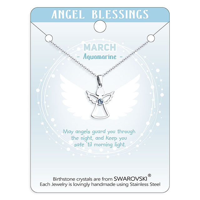Birthstone Angel Necklace for Women Stainless Steel Angel Wing Necklace Pendant Cute Crystal Guardian Angel Necklaces for Women Girls Birthstone Necklace Jewelry Birthday Gifts 