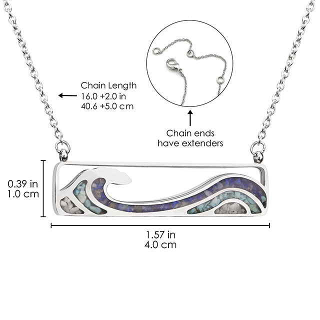 Turquoise Gemstone Necklace Ocean Wave Bar Pendant for Women Girls Surfer Beach Jewelry 