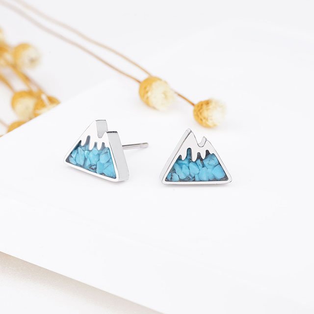 Mountain Stud Earrings for Women Small Tumbled Gemstone Chips Filled Mountain Range Earrings Stainless Steel Snow Mountain Earrings Studs for Girls Jewelry Gift 