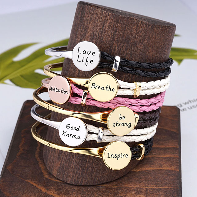 Customized Brass Jewelry Personalized Rope Inspirational Brushed Mantra Bracelet